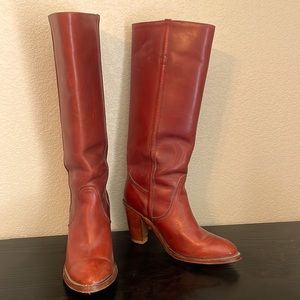 Brown with red tint, Frye, leather, tall boots